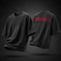 Disciplined Oversized Tee — Washed Charcoal / Red